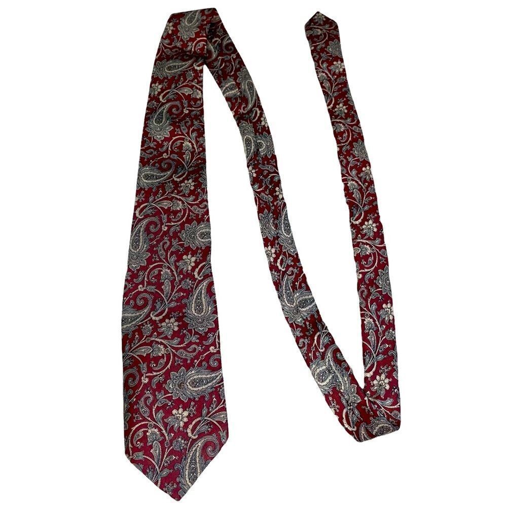 Oscar De La Renta  Couture mens tie Maroon and green paisley print neck tie